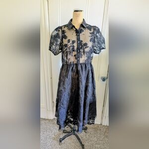 Disturbia Sheer Black Burnout  Midi Dress Goth